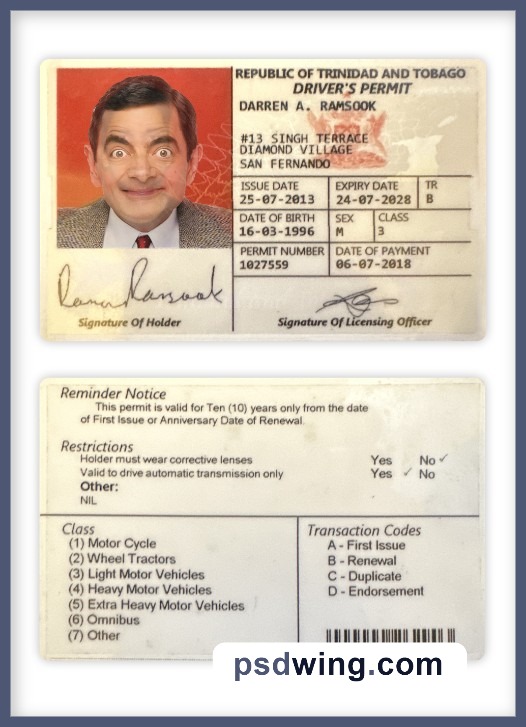 Trinidad and Tobago Driving License 2018-Present